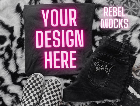 EDGY Black Tee Flat Lay Mock Up