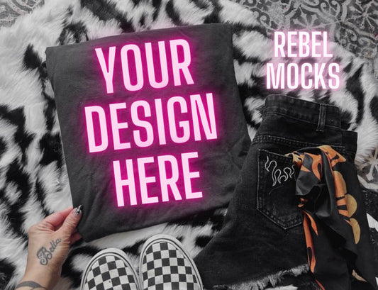 Alternative EDGY Black Tee Flat Lay Mock Up