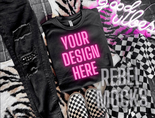 Checkered Flat Lay MOCK DARK EDGY Black Tee