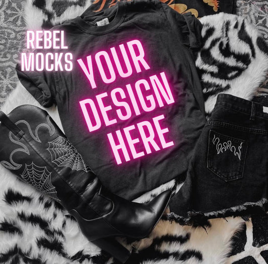 Alternative EDGY Black Tee Flat Lay Mock Up