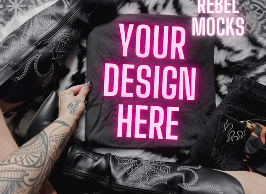 Alternative EDGY black Tee Flat Lay Mock Up Boots