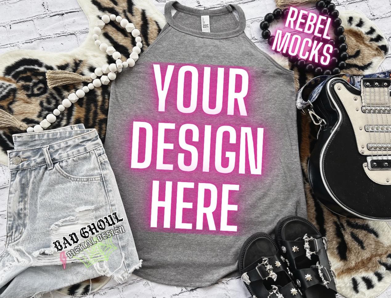 Gray Frost Tri Rocker Tank Flat Lay Mock Up TRENDING