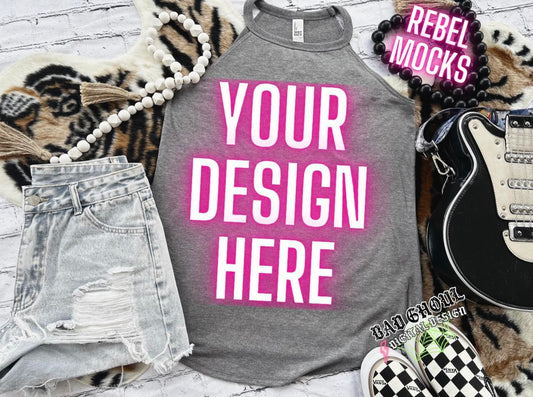 Gray Frost Tri Rocker Tank Flat Lay Mock Up TRENDING