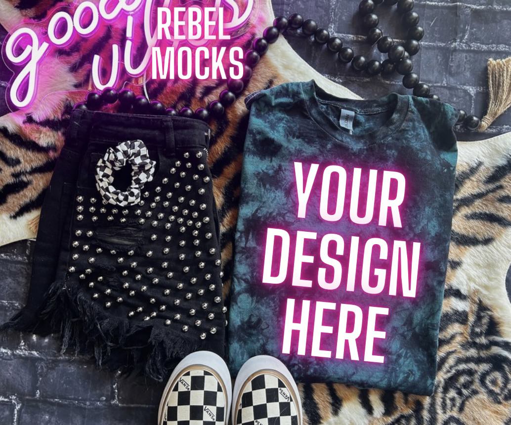 BUNDLE Dyenomite Green and Black Tie Dye Flat Lay Alternative Edgy Mock Up