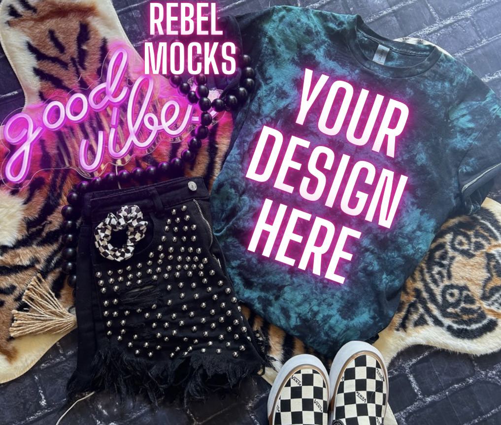 BUNDLE Dyenomite Green and Black Tie Dye Flat Lay Alternative Edgy Mock Up