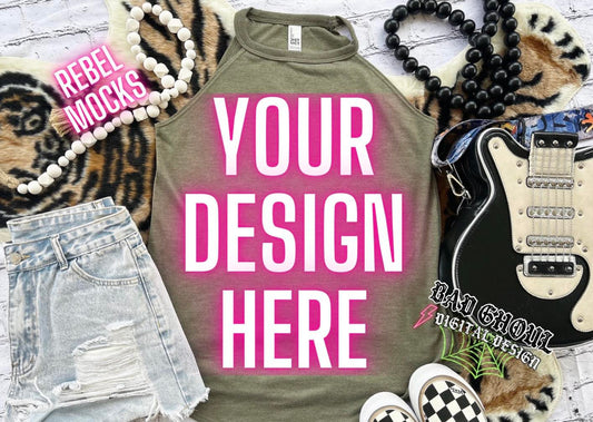 Military Green Tri Rocker Tank Flat Lay Mock Up TRENDING