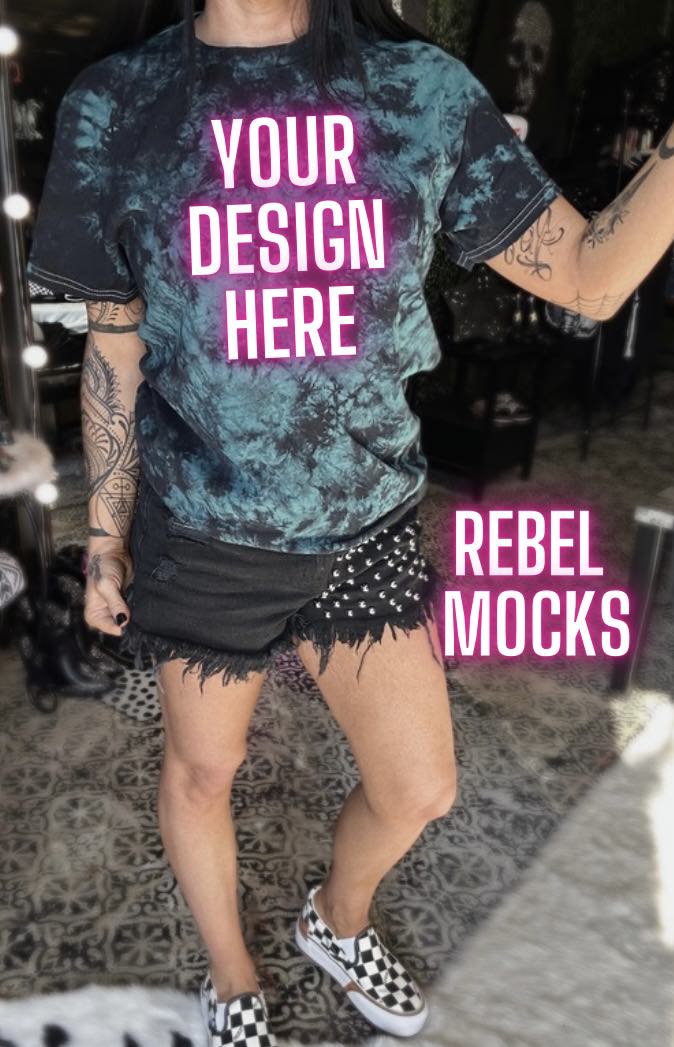 2 Mocks Dyenomite Green and Black Tie Dye IRL model Mock Alternative Edgy Mock Up