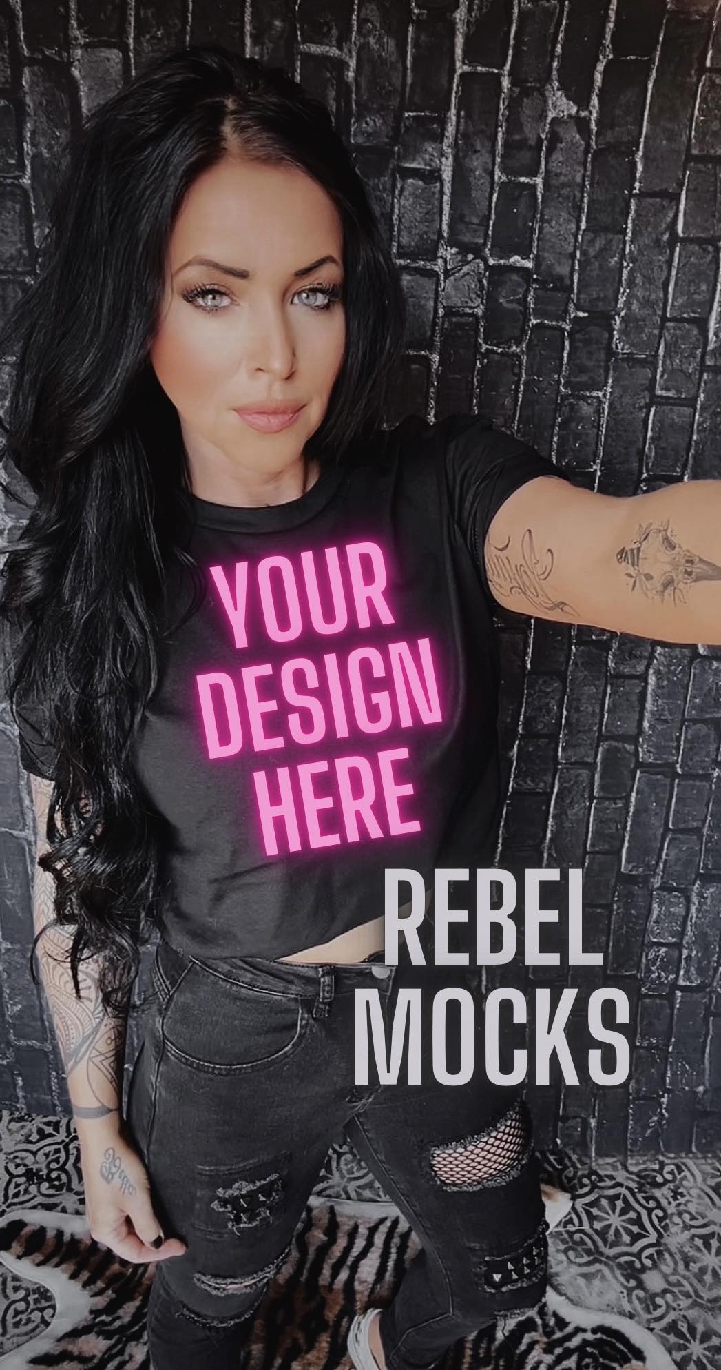 BUNDLE 3 MOCKS Grunge Alt  MODEL MOCK DARK EDGY Black Tee Mock Up