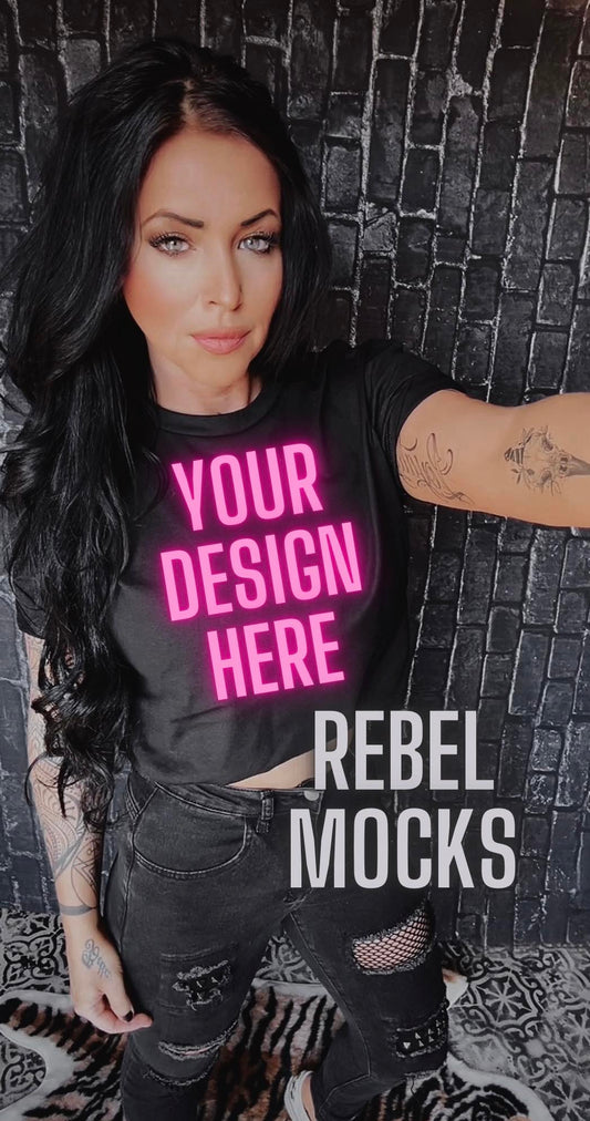 BUNDLE 3 MOCKS Grunge Alt  MODEL MOCK DARK EDGY Black Tee Mock Up