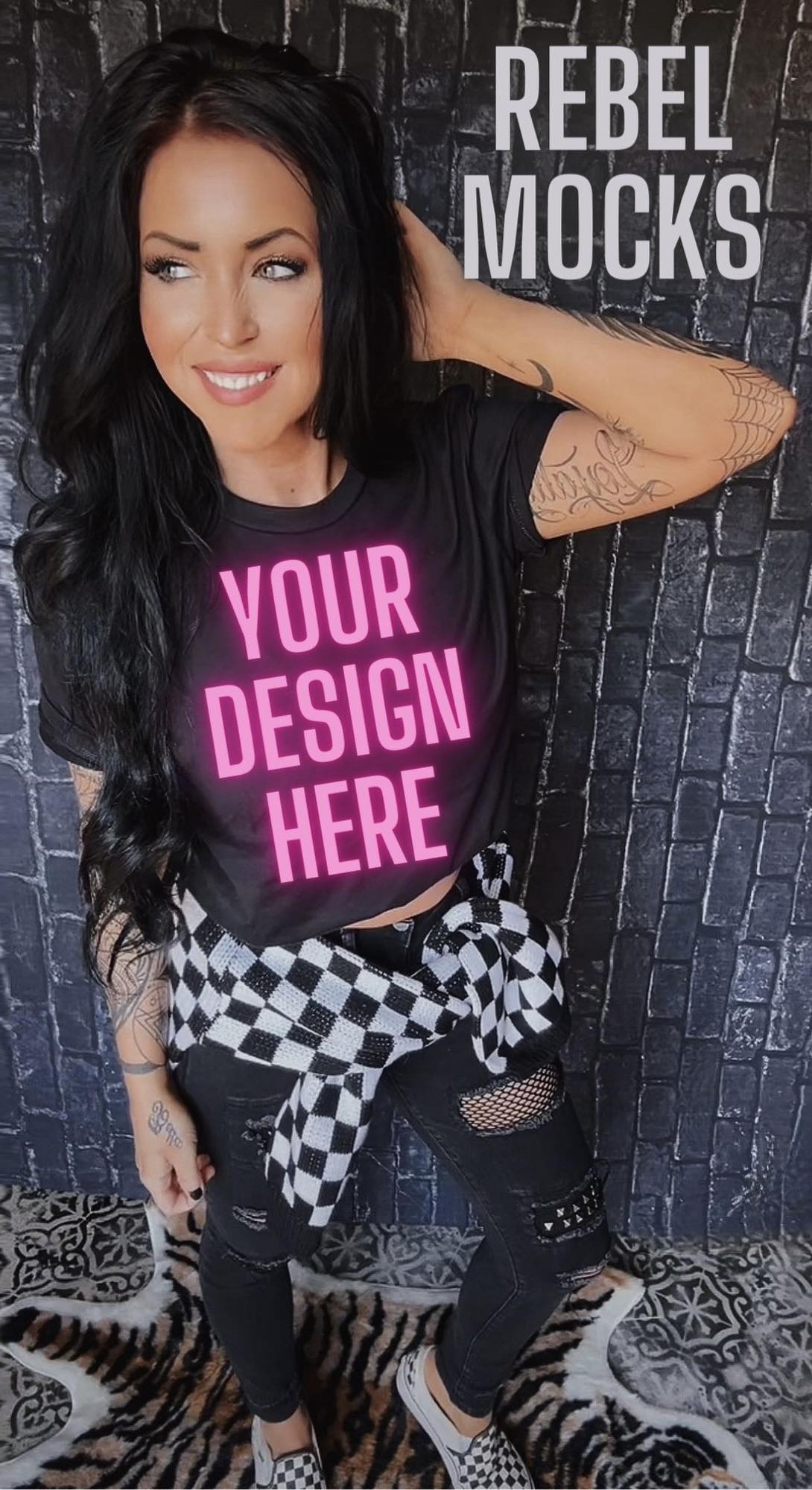 BUNDLE 3 MOCKS Grunge Alt  MODEL MOCK DARK EDGY Black Tee Mock Up