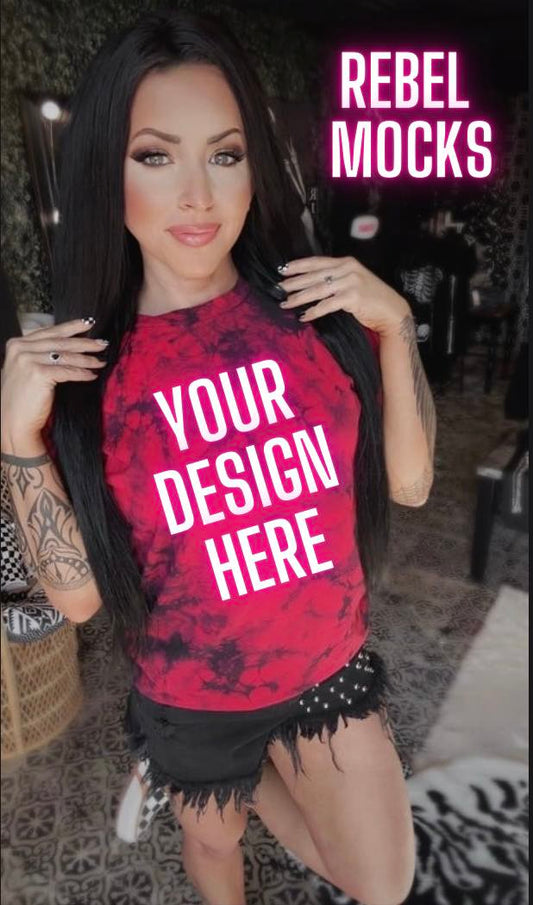 Dyenomite Red and Black Tie Dye IRL model Mock Alternative Edgy Mock Up