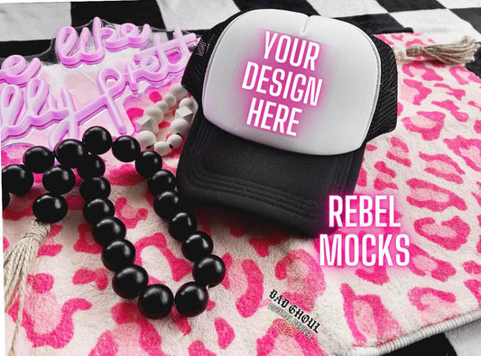 Trucker Hat Trendy Vibez Flat Lay Mock up