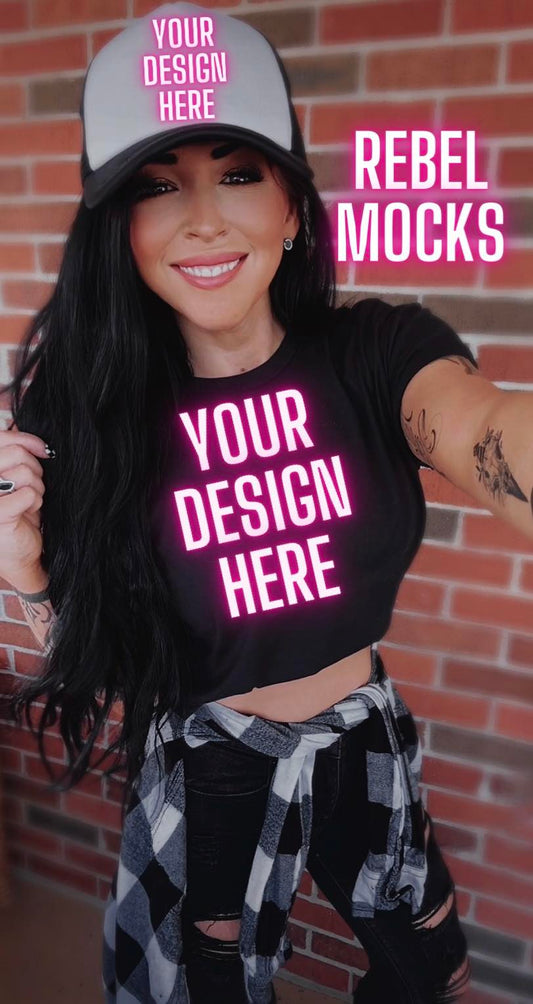 IRL MODEL MOCK EDGY AF Mock Up Trucker Hat and Black Tee