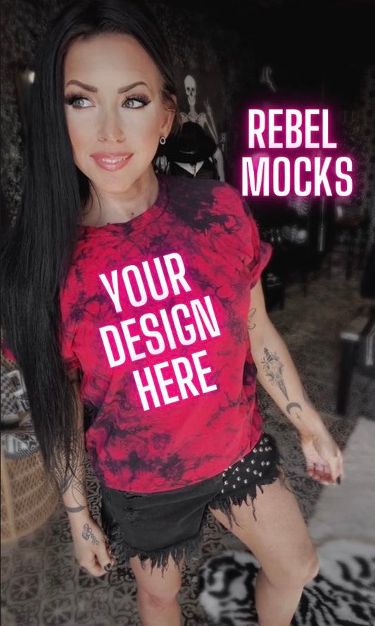 2 Mocks BUNDLE Dyenomite Red and Black Tie Dye IRL model Mock Alternative Edgy Mock Up