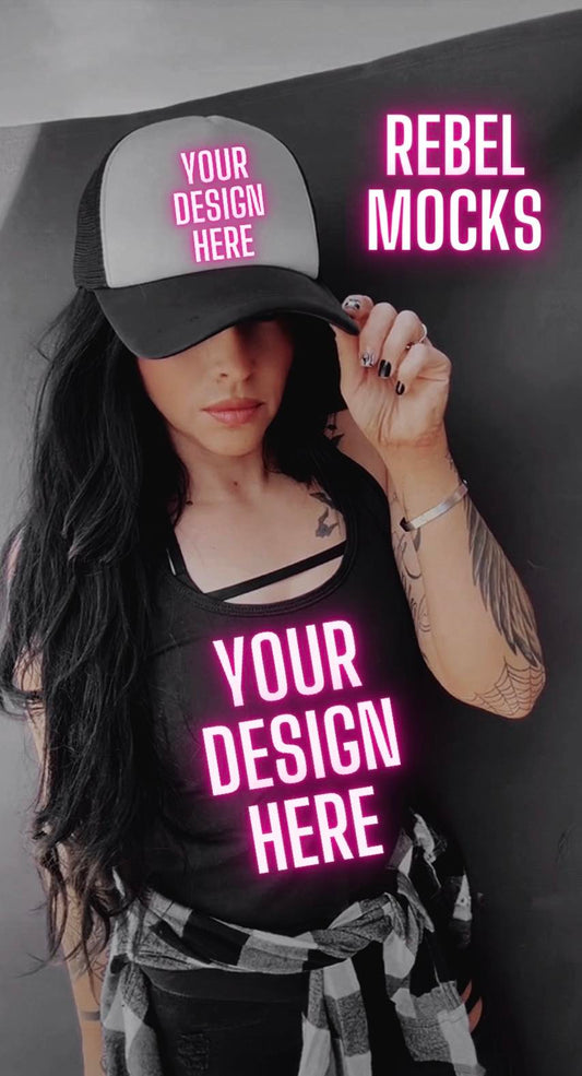IRL MODEL MOCK EDGY AF Mock Up Trucker Hat and Black Tank