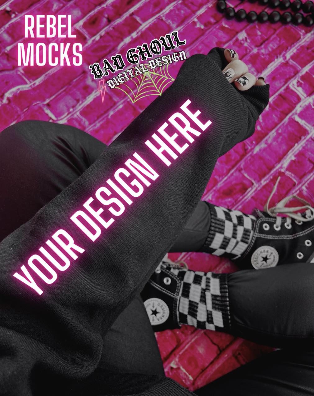Black Crew Inner Sleeve Model Mock Up Trendz