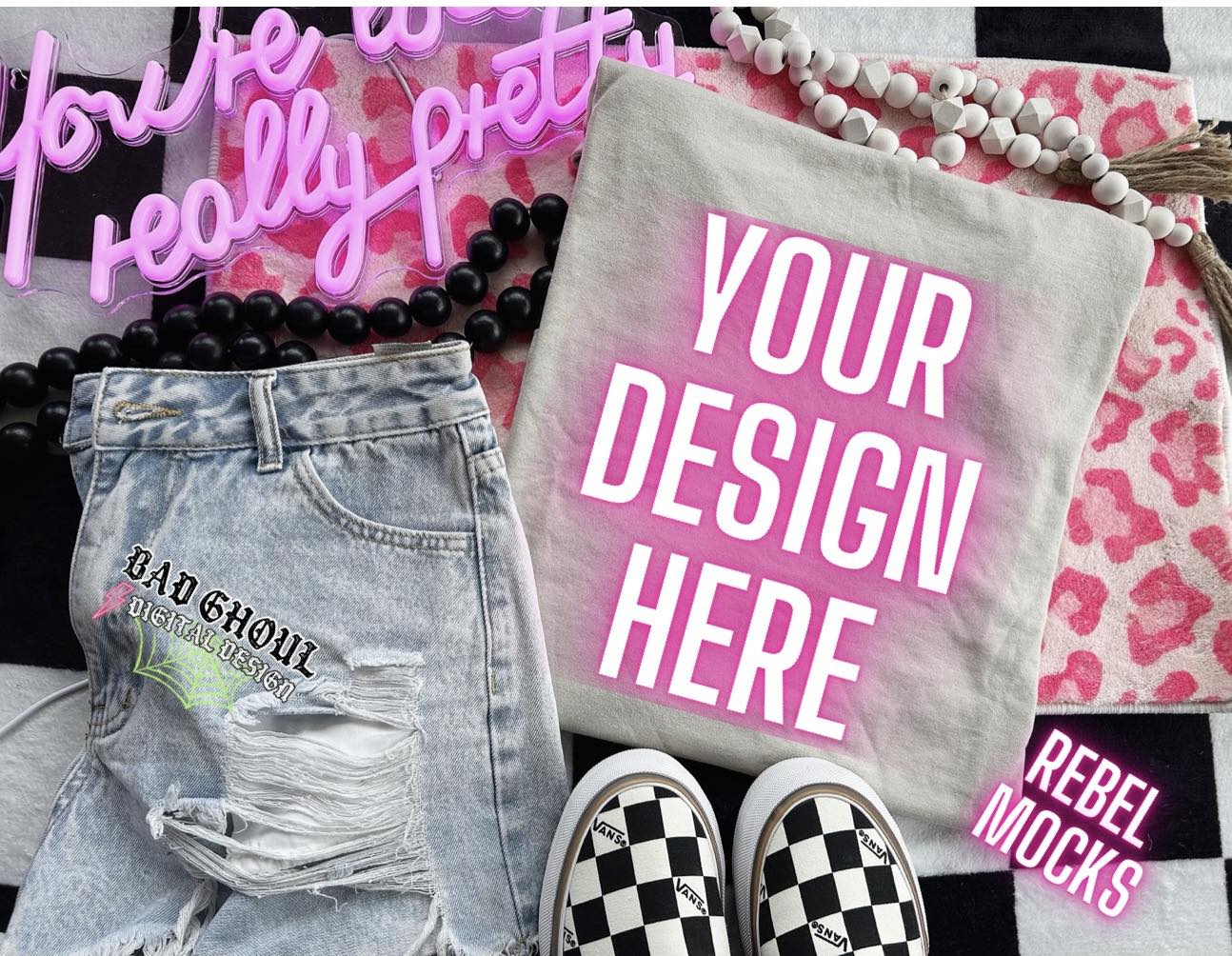 Sand Flat Trendy Vibez Flat Lay Mock up