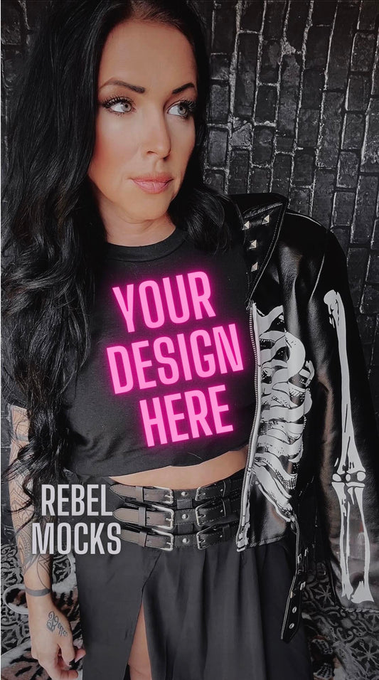 MODEL MOCK DARK EDGY Black Tee Mock Up