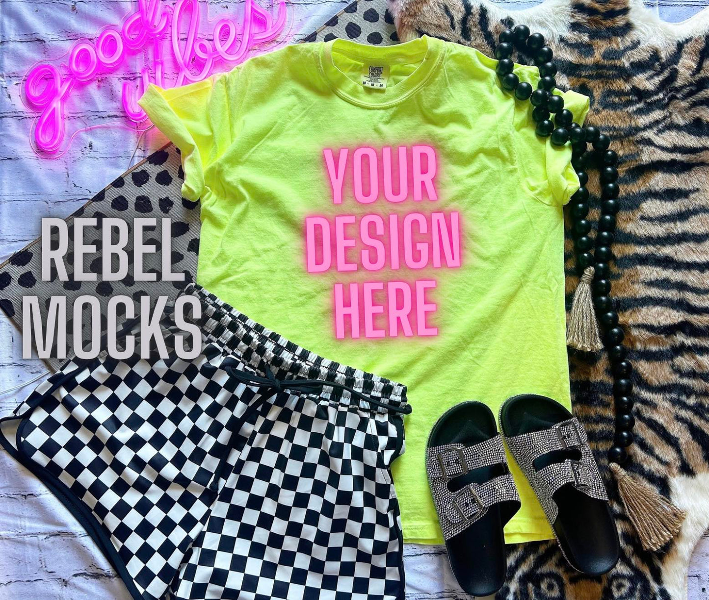 2 MOCKS CC Neon Lemon Trendy Flat Lay Mock up