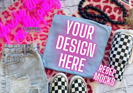 Light Blue Gildan Trendy Vibez Flat Lay Mock up