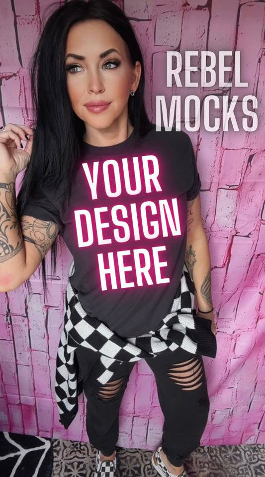 Black Tee IRL model Mock Alternative Edgy Checkered