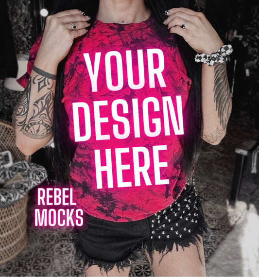 BUNDLE 3 MOCKS Dyenomite Red and Black Tie Dye IRL model Mock Alternative Edgy Mock Up