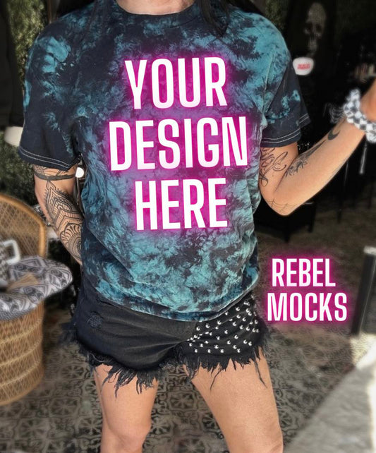Dyenomite Green and Black Tie Dye IRL model Mock Alternative Edgy Mock Up