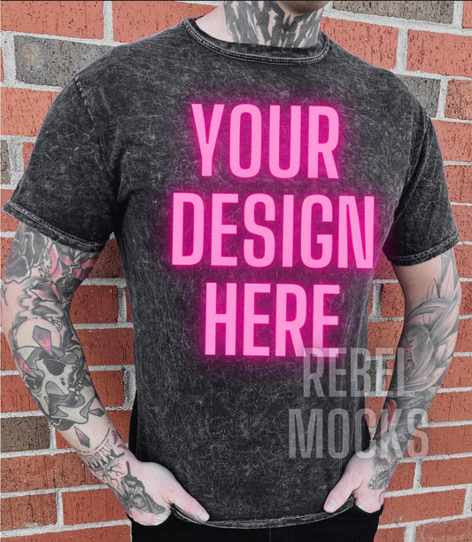 Mens Mineral Wash Tee Edgy Trendy Mock Up Alternative Style Tattoo