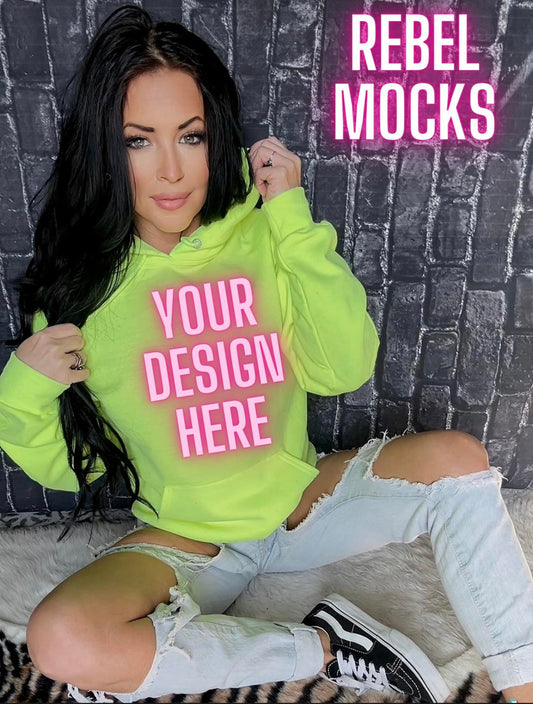 Neon Yellow Hoodie Edgy Trendy Model Mock up