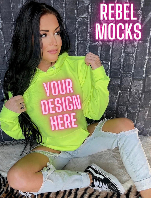 BUNDLE 3 Mocks Neon Yellow Hoodie Edgy Trendy Model Mock up