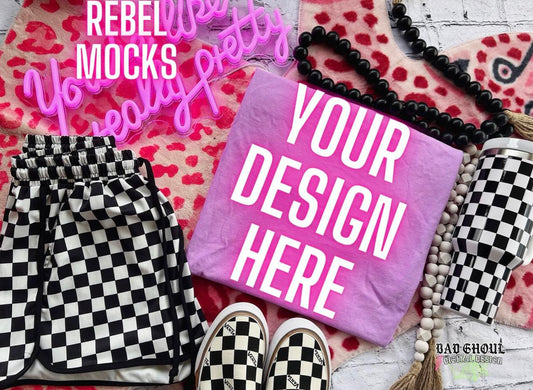 CC Neon Purple Tee Trendy Vibez Flat Lay Mock up
