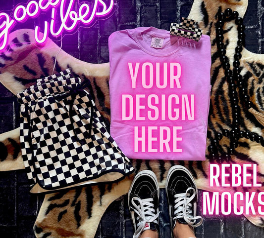 CC Neon Purple Edgy Trendy flat lay Mockup