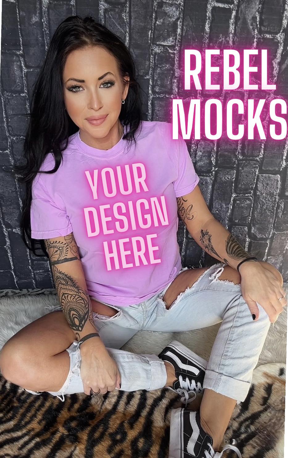 3 Mock Bundle CC Neon Purple Edgy Trendy IRL Model and flat lay Mockup