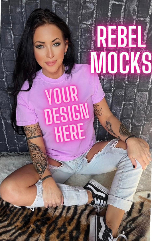3 Mock Bundle CC Neon Purple Edgy Trendy IRL Model and flat lay Mockup