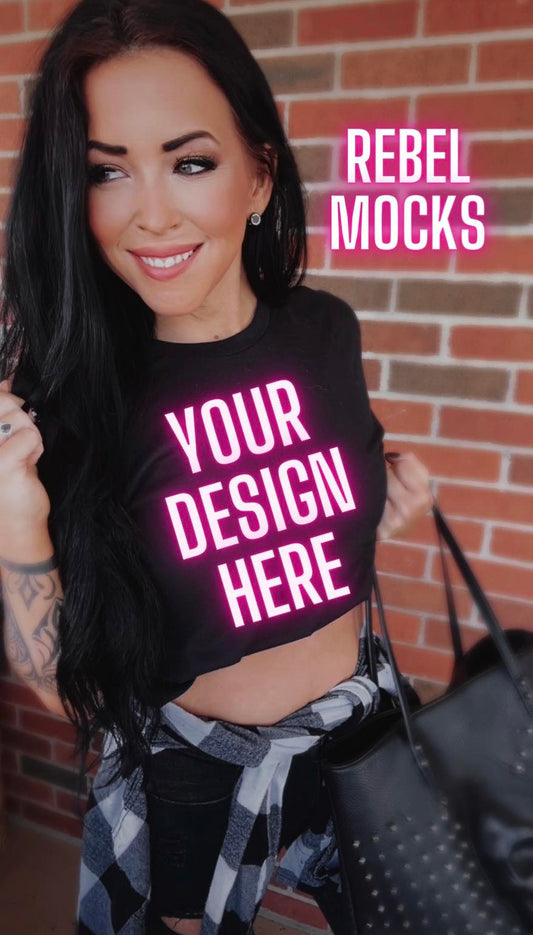 Vibes IRL MODEL MOCK EDGY AF Mock Up Black Crop Tee
