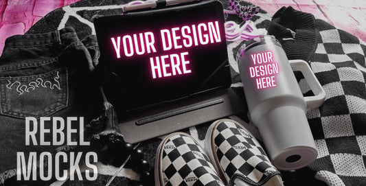 Ipad and Tumbler Mock Up Alternative Edgy Checkered