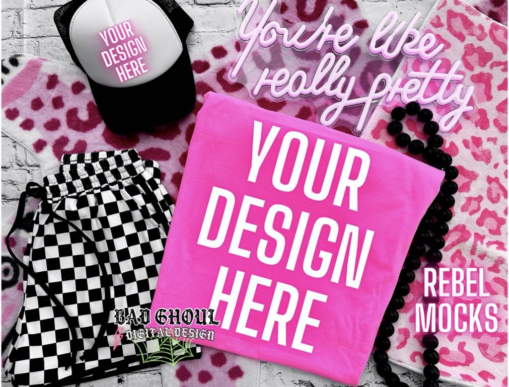 Neon PINK  CC Tee Trendy Vibez Flat Lay Mock up
