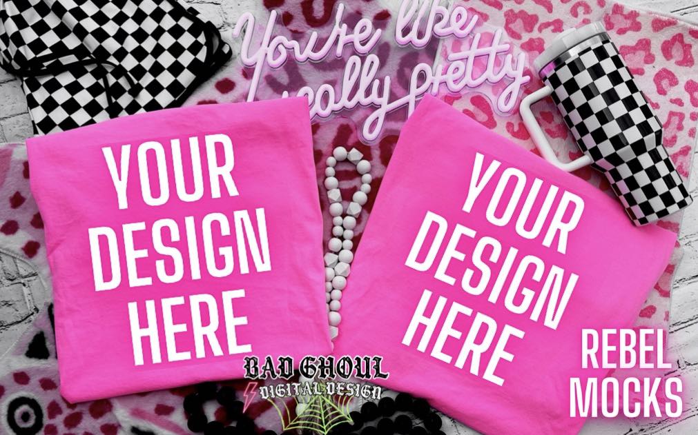 Neon PINK  CC Tee Trendy Vibez Flat Lay Mock up