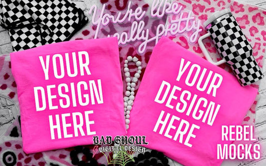 Neon PINK  CC Tee Trendy Vibez Flat Lay Mock up