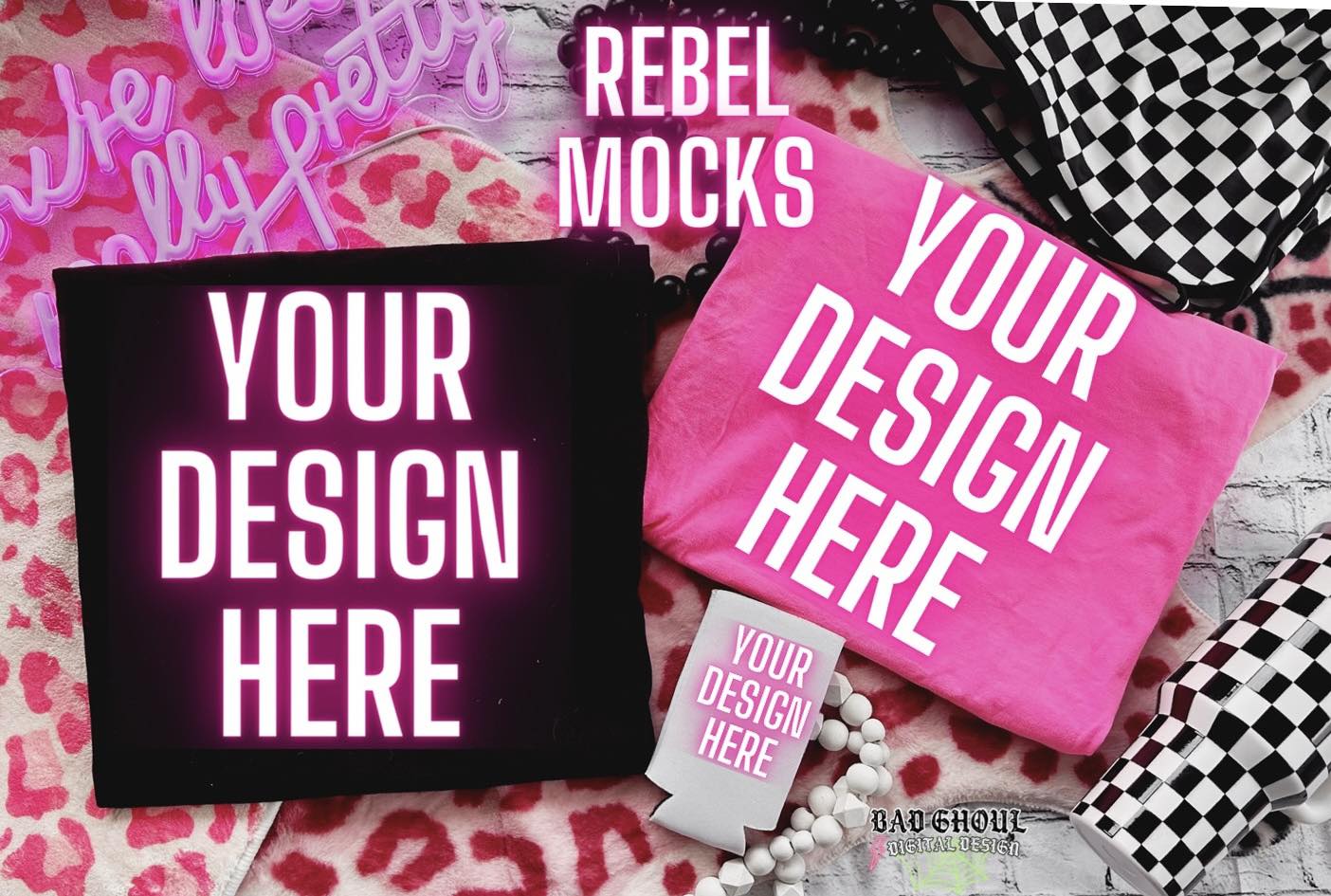 Neon PINK and Black CC Tee Trendy Vibez Flat Lay Mock up