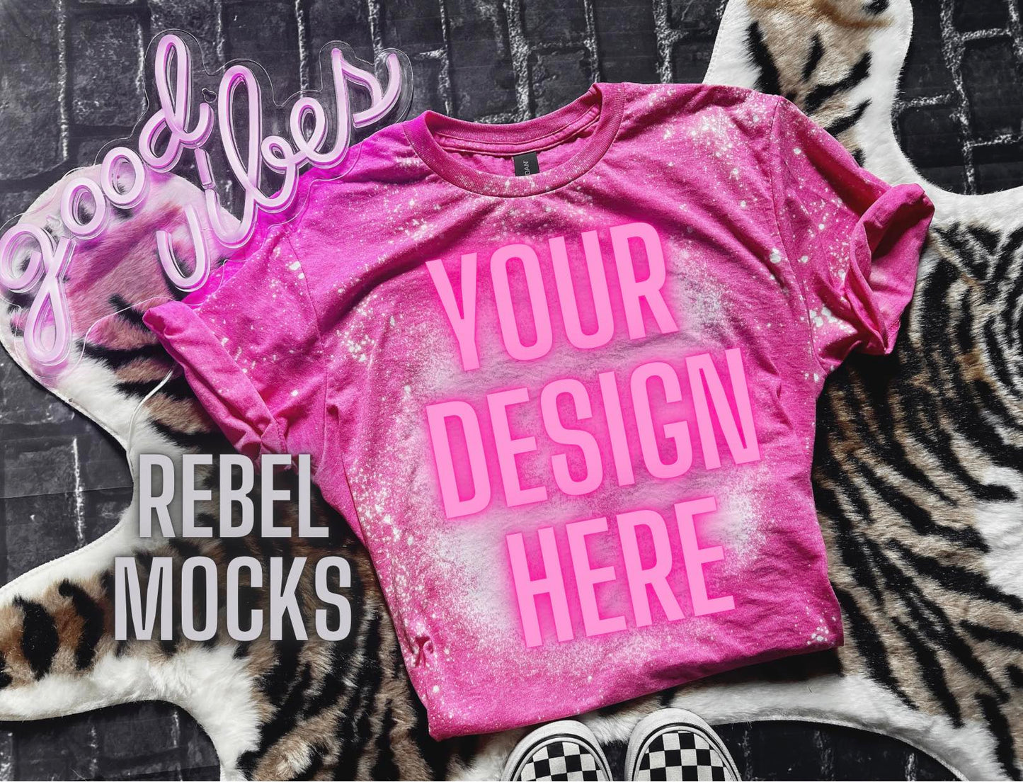 3 MOCK Bundle Heliconia Softstyle Bleach Alternative Mock Up flat lay and IRL