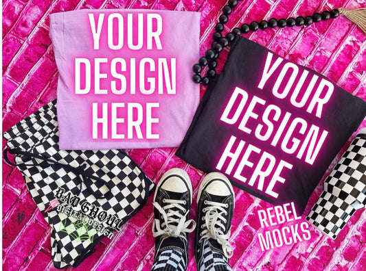 Comfort Colors Neon Violet and Black Flat Lay Mock Up Trendz