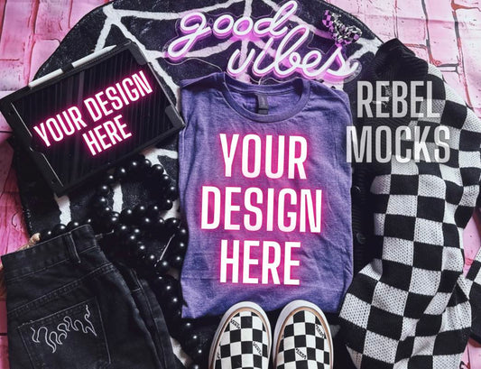 Flat Lay Heather Purple And iPad Edgy Trendy Mock Up Checkered
