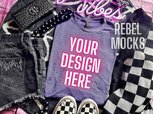 Flat Lay Heather Purple Edgy Trendy Mock Up Checkered