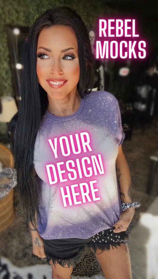 BUNDLE 2 Mocks Softstyle Heather Purple Bleach IRL model Mock Alternative Edgy Mock Up