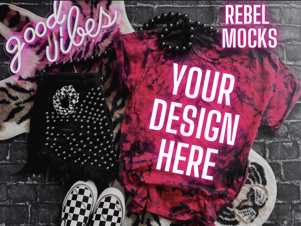 BUNDLE 2 mocks Red and Black tie Dye Flat Lay Alternative Edgy Mock Up