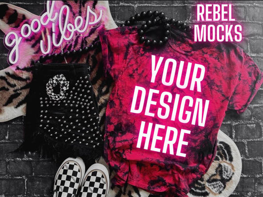 BUNDLE 2 mocks Red and Black tie Dye Flat Lay Alternative Edgy Mock Up