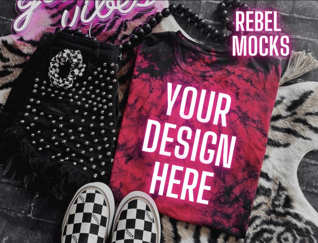 BUNDLE 2 mocks Red and Black tie Dye Flat Lay Alternative Edgy Mock Up
