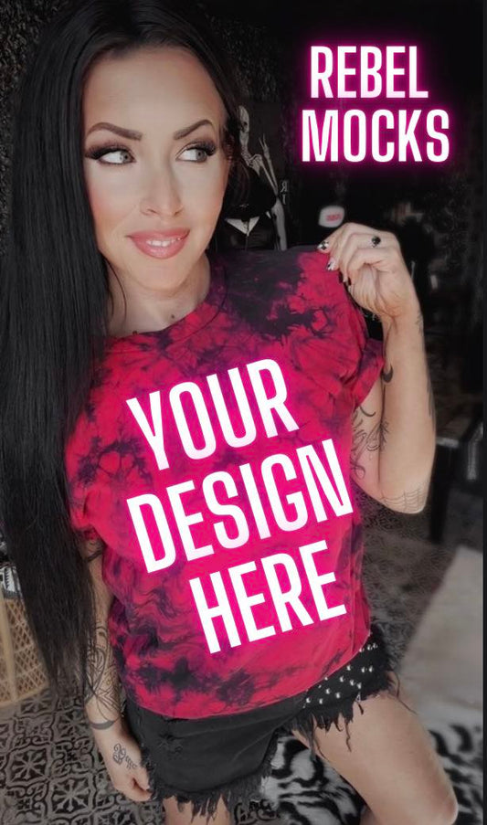 BUNDLE 2 mocks Red and Black tie Dye Flat Lay & Model Alternative Edgy Mock Up