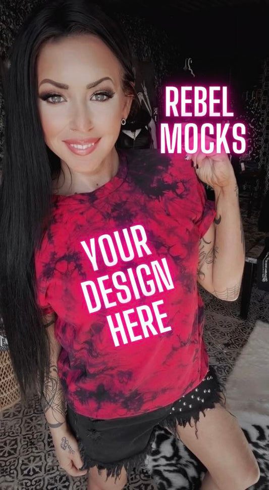 Red and Black tie Dye Model Alternative Edgy Mock Up